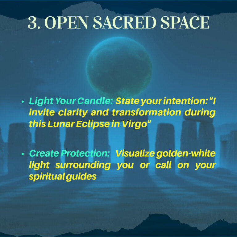 Step 3 of Lunar Eclipse in Virgo ritual: opening sacred space by lighting candle and creating energetic protection