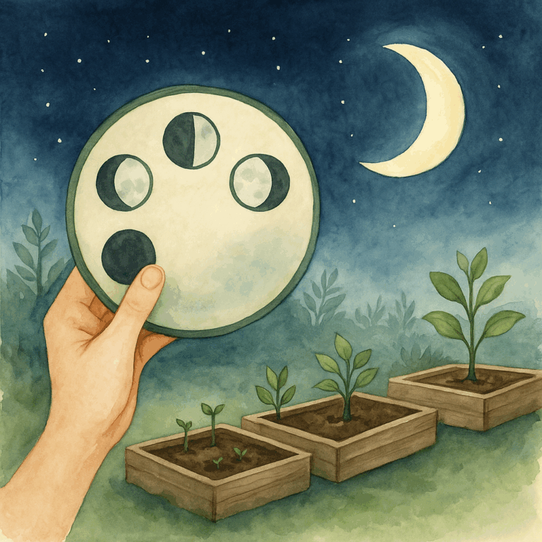 Free garden planning using moon phases for optimal planting with raised garden beds illustration